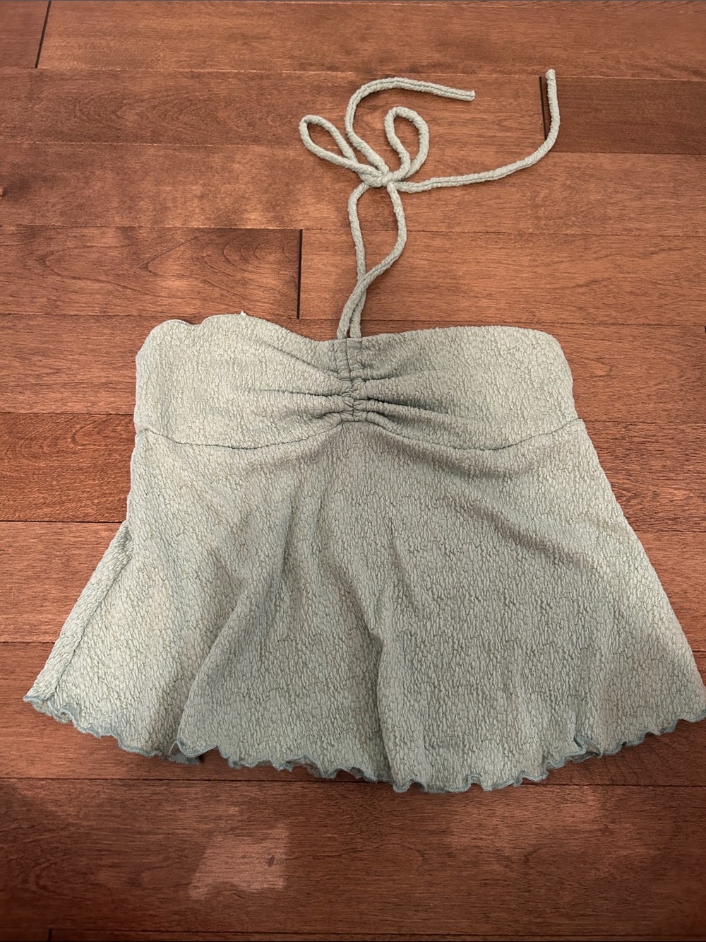 Light Sage Halter Knit Flare Shorts